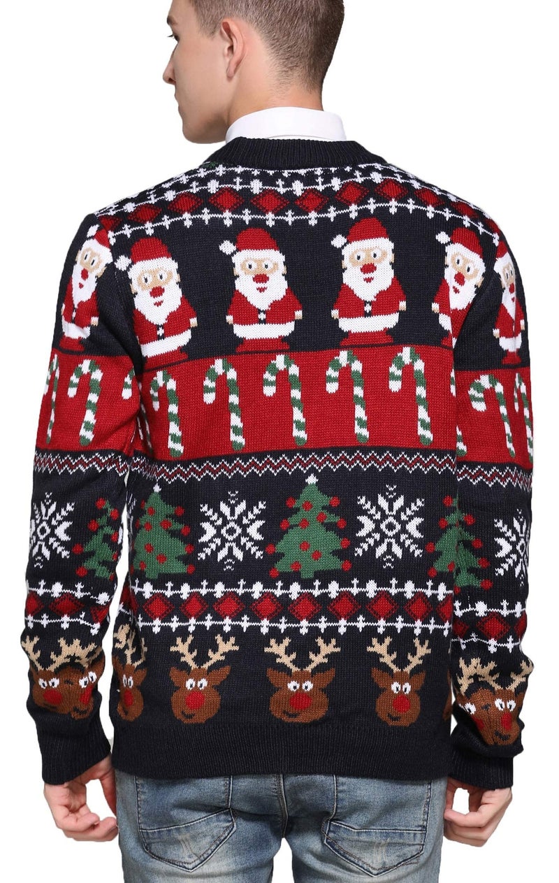*daisysboutique* Men's Christmas Rudolph Reindeer Holiday Festive Knitted Sweater Cardigan Cute Ugly Pullover (Large, Reindeer-Santa&Cane Cardigan) - Image 2